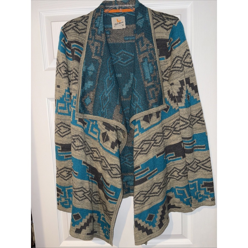 Women's Field And‎ Stream Western Turquoise Aztec Open Cardigan Sweater  M Boho